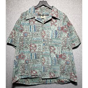 VTG 90s Kahala Hawaiian Shirt 2XL USA Reverse Print Geometric Aloha‎ Camp Shirt